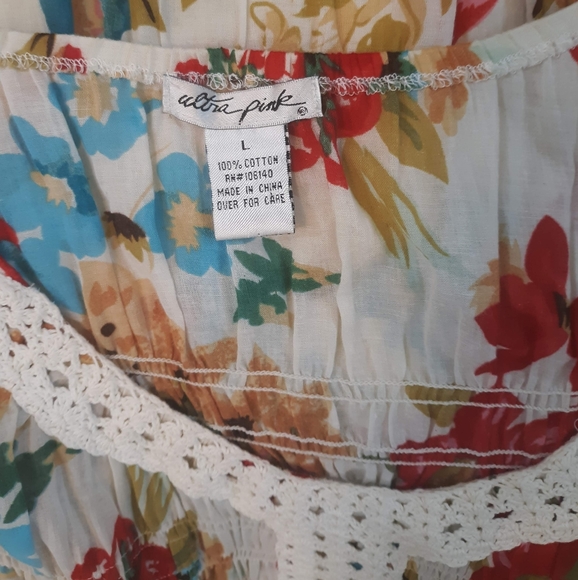 Ultra pink boho crochet gauze dress large - Picture 2 of 7